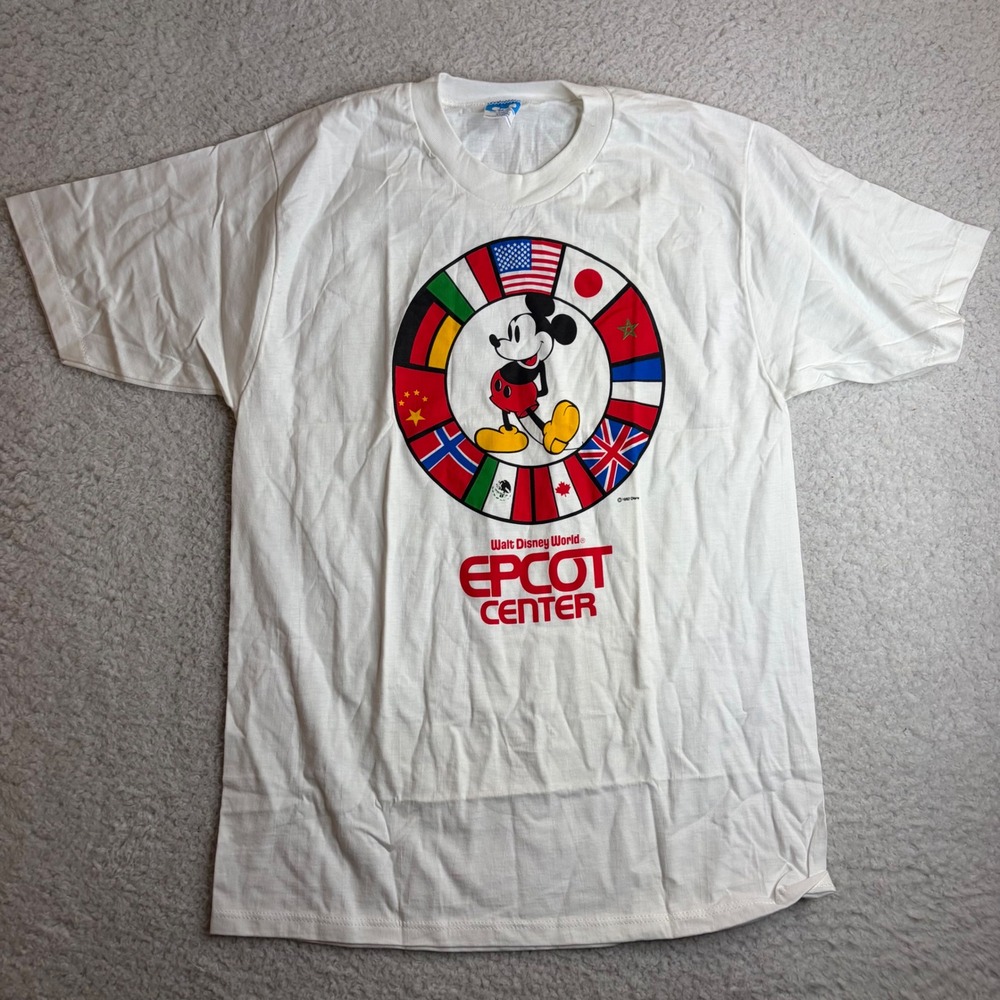Vintage 80s Walt Disney World Epcot Center Mickey MouseT-Shirt XL White USA